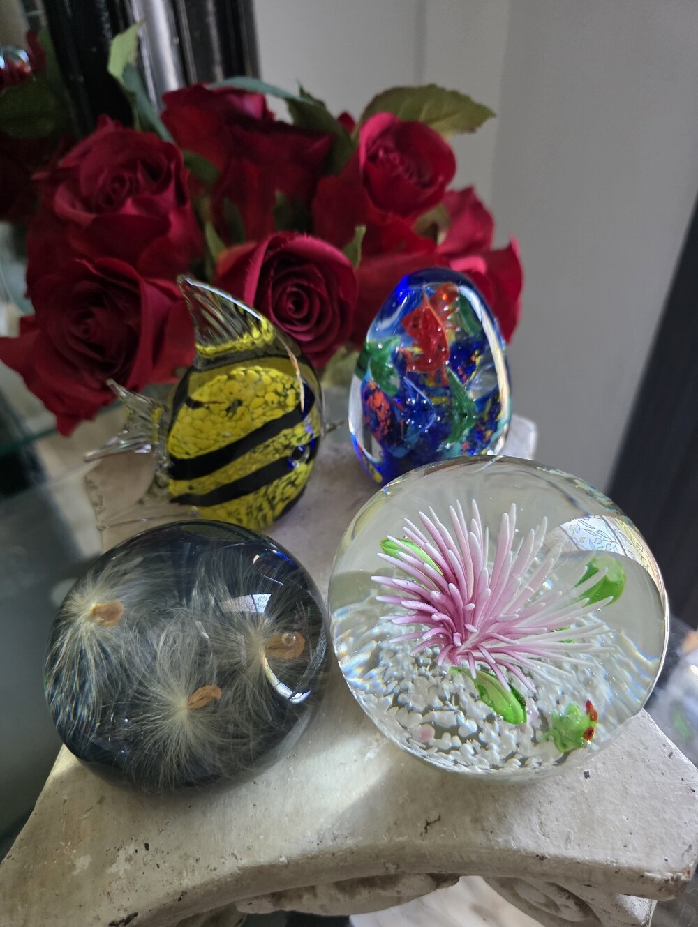 Aquarium Ocean Sea Scenery Art Glass Paperweight Set Of 4